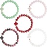Bracelet sur élastique grains rond en pierre naturelle Ø 9 mm, avec croix. LOT DE 5 ASSORTIS.....