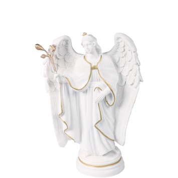 Statue blanche en albatre de saint Gabriel avec filet couleur doree Hauteur 19 cm....