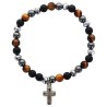 Bracelet sur élastique avec grains en verre, hématite synthétique, pierres naturelles d agate noire et œil de tigre Ø 6 mm.