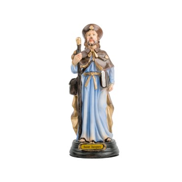 Statue de saint Jacques de Compostelle en résine peinte à la main – H. 16 cm.