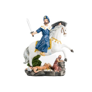 Statue de saint Jacques le Majeur en résine peinte à la main. H. 20 cm.