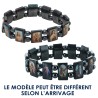 Bracelet sur elastique des saints, images vernies, grains en hematite forme rectangle, hauteur 1,8 cm.