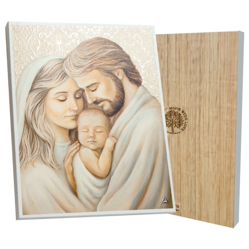 Cadre avec nativite effet brillant et relief sur bois laque blanc H. 9 x 12 cm.