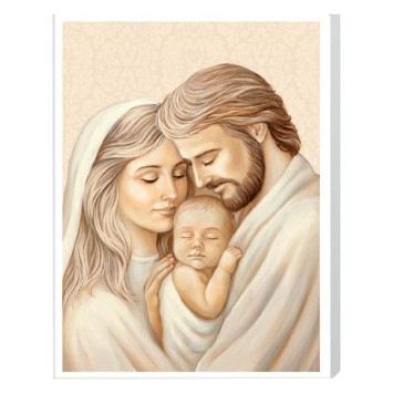 Cadre avec nativite effet brillant et relief sur bois laque blanc H. 9 x 12 cm.