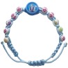 Bracelet dizainier pour enfant sur corde bleue ou rose, grains de Ø 5 mm avec croix + résine de la V. Miraculeuse