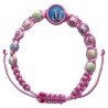 Bracelet dizainier pour enfant sur corde bleue ou rose, grains de Ø 5 mm avec croix + résine de la V. Miraculeuse