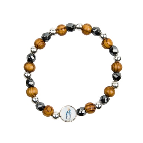 Bracelet dizainier sur elastique grains en hematite et bois d olivier Ø 8 mm, a personnaliser avec resine.
