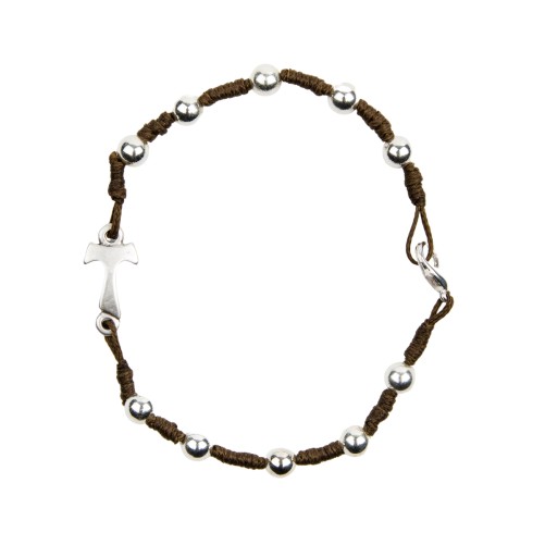 Bracelet dizainier sur corde grains ronds métal Ø 6 mm avec fermoir et croix de Taux métal.