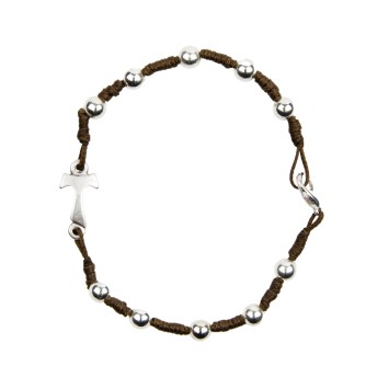 Bracelet dizainier sur corde grains ronds métal Ø 6 mm avec fermoir et croix de Taux métal.