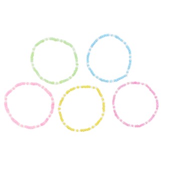Bracelet sur élastique pour enfant, grains verre couleurs assorties Ø 2 mm avec croix métal - LOT DE 5 ASSORTIS