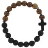 Bracelet sur élastique grains bois et pierre assortie Ø 8 mm avec croix, LOT DE 5 ASSORTIS