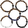 Bracelet sur élastique grains bois et pierre assortie Ø 8 mm avec croix, LOT DE 5 ASSORTIS
