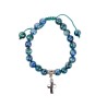 Bracelet sur corde reglable en pierre naturelle ou synthetique Ø 8 mm avec croix metal.