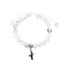 Bracelet sur corde reglable en pierre naturelle ou synthetique Ø 8 mm avec croix metal.