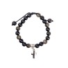 Bracelet sur corde reglable en pierre naturelle ou synthetique Ø 8 mm avec croix metal.