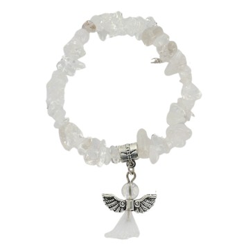 Bracelet sur élastique pour enfant, grains en pierres assorties avec ange LOT DE 5 ASSORTIS