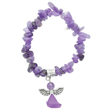 Bracelet sur élastique pour enfant, grains en pierres assorties avec ange LOT DE 5 ASSORTIS