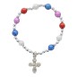 Bracelet dizainier sur élastique pour enfant avec grains saturne multicolore Ø 6 mm avec croix métal ou médaille