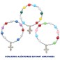 Bracelet dizainier sur élastique pour enfant avec grains saturne multicolore Ø 6 mm avec croix métal ou médaille