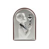 Support en bois a poser H. 7 x 4 cm sujet plaque laminee argentee de la communion, 2 modeles.