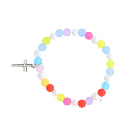 Bracelet sur élastique pour enfant, grains multicolore en plastique Ø 6 mm.