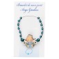 Bracelet sur élastique pour enfant, grains nacrés Ø 4 mm, avec médaille ange bois.
