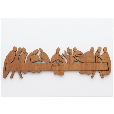 Cadre en bois blanc avec sujet Cène en bois découpé au laser a poser ou a suspendre H. 9 x 18 cm.