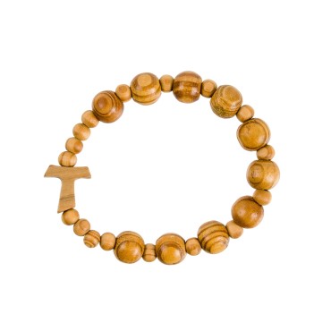 Bracelet dizainier sur élastique grains en bois d'olivier Ø 1 cm, avec croix de taux.