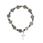 Bracelet sur elastique grains medaille arbre de vie et grains en hematite, Ø 9 mm, avec croix metal.