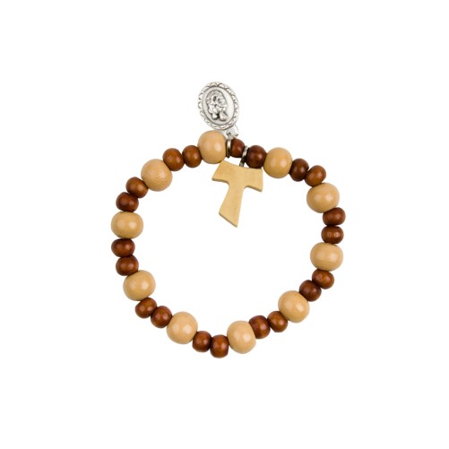 Bracelet dizainier sur élastique pour enfant avec grains en bois Ø 6 mm et croix de Taux.
