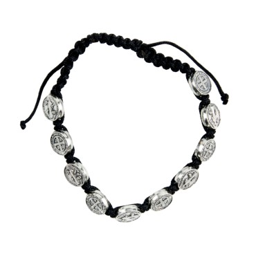 Bracelet dizainier sur corde reglable medailles de saint Benoit, Ø 1 cm.