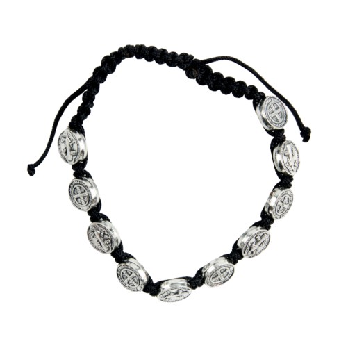 Bracelet dizainier sur corde reglable medailles de saint Benoit, Ø 1 cm.