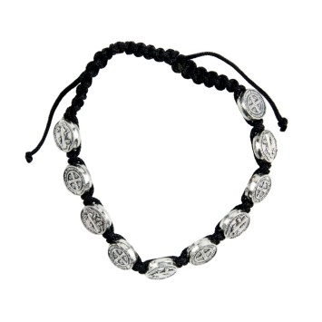 Bracelet dizainier sur corde reglable medailles de saint Benoit, Ø 1 cm.