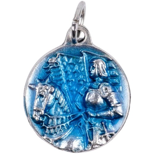 Médaille métal couleur argentée, emmaillé bleu ou rouge Ø 1,8 cm de différents saints. Couleurs différentes selon arrivage.