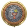 Custodes pour hosties en metal de couleur doree et bois d'olivier - 6 cm - Existe en differents modeles