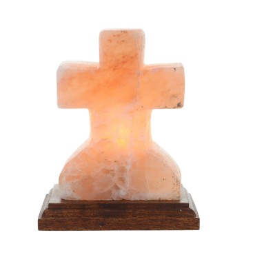 Lampe en sel de l´Himalaya forme croix livree en boite individuelle avec cordon et ampoule. Plusieurs tailles.