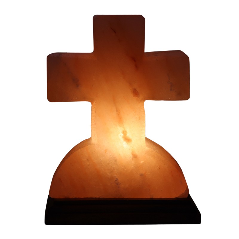 Lampe en sel de l´Himalaya forme croix livree en boite individuelle avec cordon et ampoule. Plusieurs tailles.