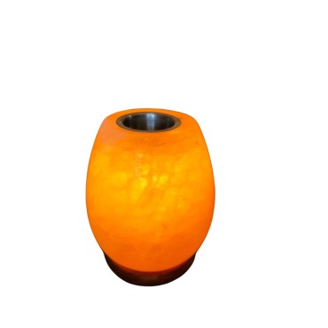 Lampe en sel de l´Himalaya support brule parfum, H. 15 cm L. 10 cm, livrée en boite individuelle avec cordon et ampoule.