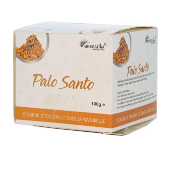 Poudre d’encens en boîte de 100 g, présentée avec cône et support pour une utilisation facile et immédiate.