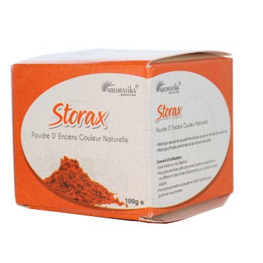 Poudre d’encens en boîte de 100 g, présentée avec cône et support pour une utilisation facile et immédiate.