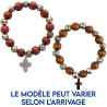 Bracelet dizainier sur élastique grains bois et grains forme rose Ø 1 cm croix métal.