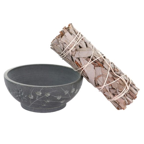 Bol en steate pour fumigation pour la sauge blanche ou le palo santo- hauteur 4 cm- -Oslash- 9 cm- Livre en boite individuelle-