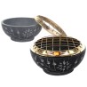 Brûle-encens en stéatite forme bol avec grille, H 4 cm, Ø 9 cm. Livré en boîte individuelle.
