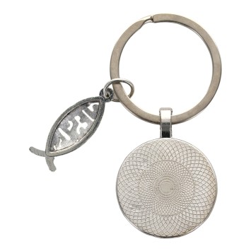 Porte-clés du christ en verre avec pendentif de l Ichtus- hauteur 6 cm-