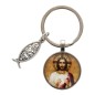 Porte-clés du christ en verre avec pendentif de l Ichtus- hauteur 6 cm-