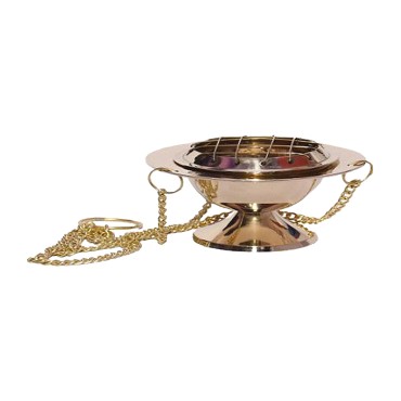 Brûle-encens en laiton avec grille, Ø 8,5 cm, H 5 cm, chaîne L 21 cm.