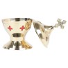 Brûle-encens doré double cuve avec croix, H 14 cm, Ø 7 cm. Livré en boîte individuelle.