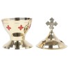 Brûle-encens doré double cuve avec croix, H 14 cm, Ø 7 cm. Livré en boîte individuelle.