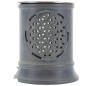 Brûle-encens photophore en stéatite ajourée Fleur de Vie, avec grille et bougie, H 10 cm, Ø 9 cm. Livré en boîte.