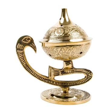 Brûle-encens en laiton ciselé, forme lampe, H 11 cm, Ø 5,5 cm. Livré en boîte individuelle.